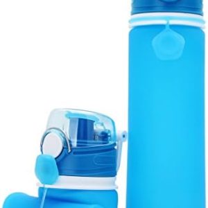 Valourgo Collapsible Water Bottle, Silicone Foldable with Leak Proof Valve BPA Free, Aqua Blue, 21 oz
