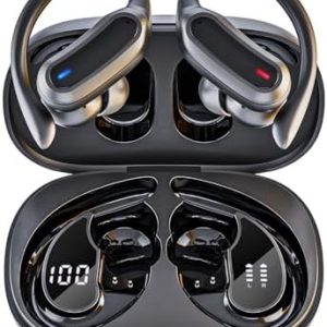 Wireless Earbuds, Bluetooth 5.3 Headphones, True Wireless Stereo Earphones with IPX6 Waterproof, Noise Cancelling Mic, Fast Charging and Comfort Fit Ear Buds for Sports, Workouts – Black